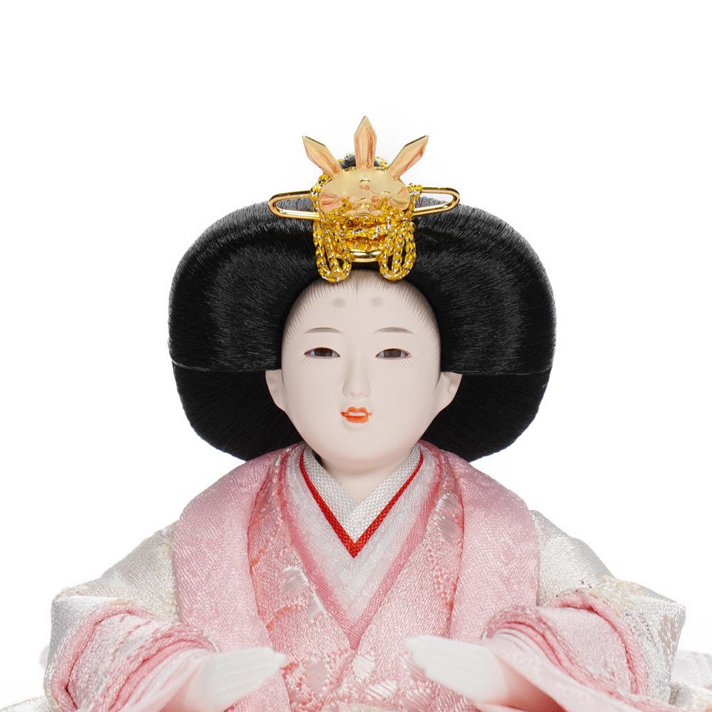 【雛人形】京十四番 金襴 花輪(白・ピンク) 親王揃いアクリルケース飾り | 恵翠作
