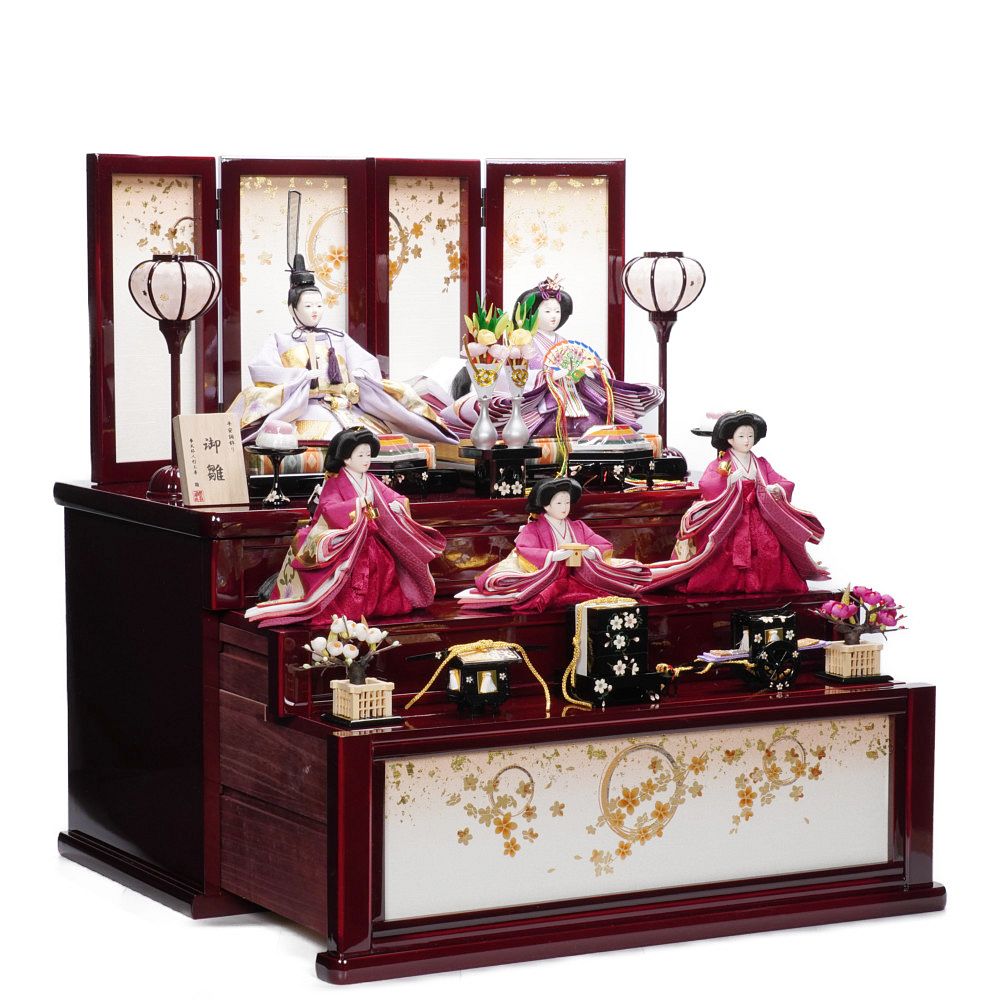 雛人形】小三五 溜塗金彩 五人揃い三段収納飾り | 雛聖作 ｜雛人形・五