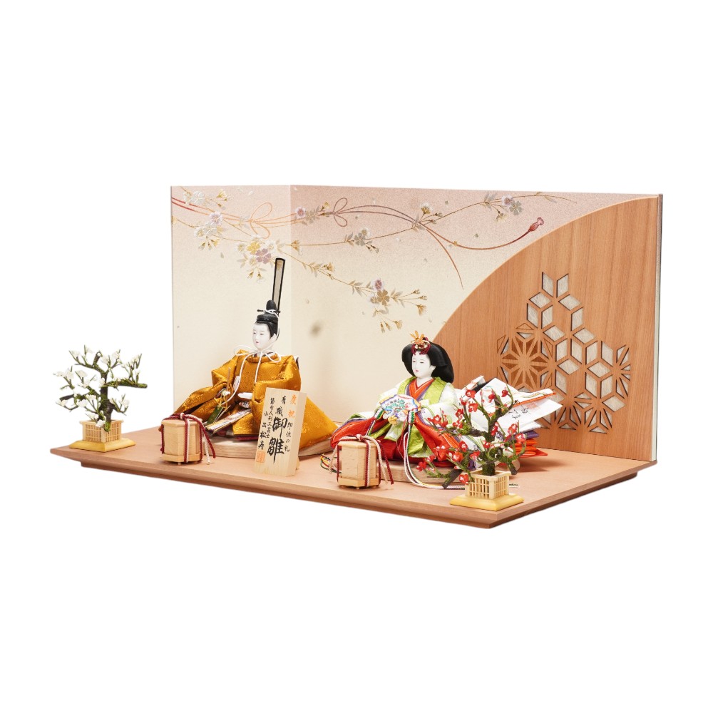 雛人形】京十番 黄櫨染 桐竹鳳凰文様 令和即位の礼(正絹) 親王飾り