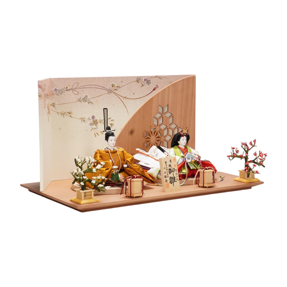 雛人形】京十番 黄櫨染 桐竹鳳凰文様 令和即位の礼(正絹) 親王飾り