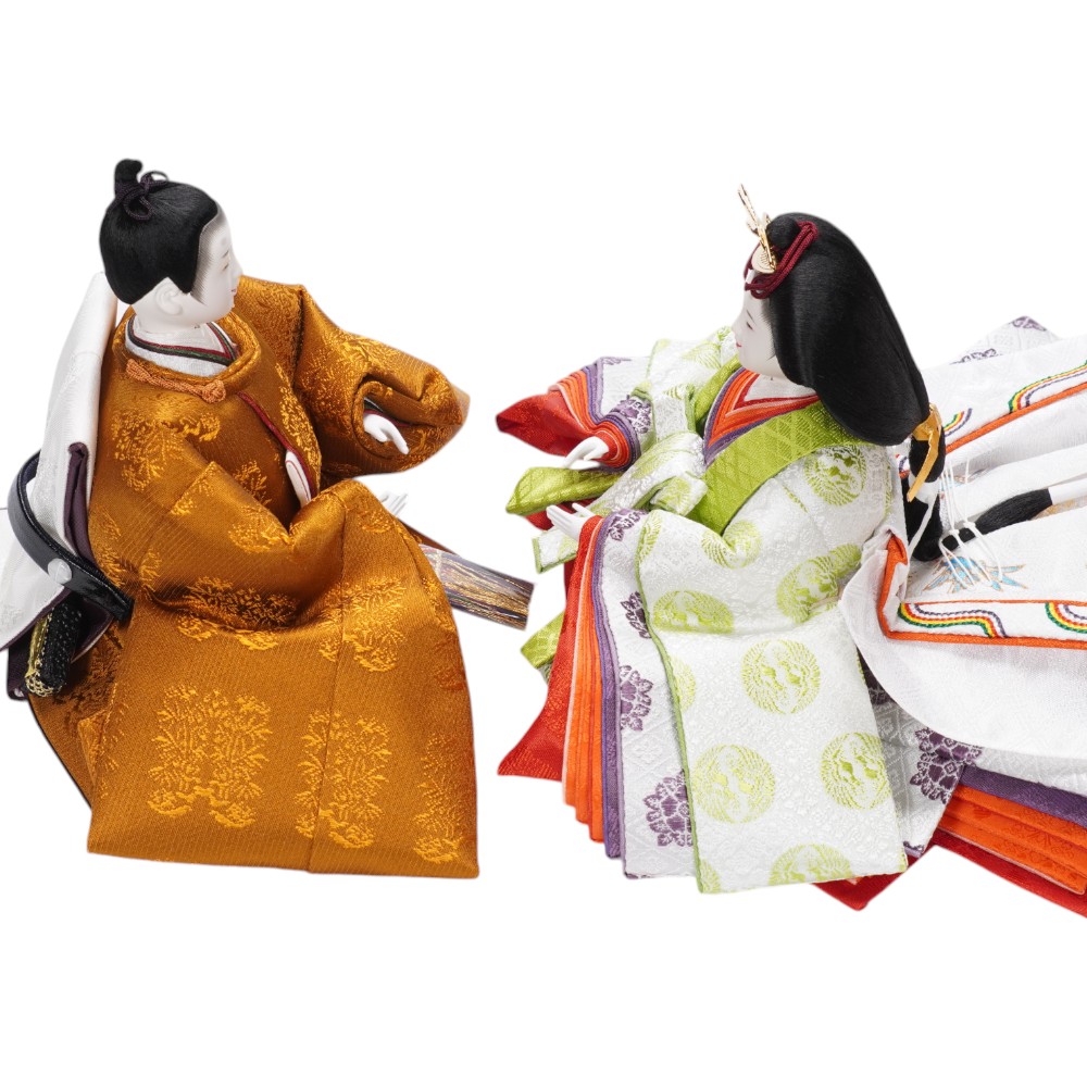 雛人形】京十番 黄櫨染 桐竹鳳凰文様 令和即位の礼(正絹) 親王飾り