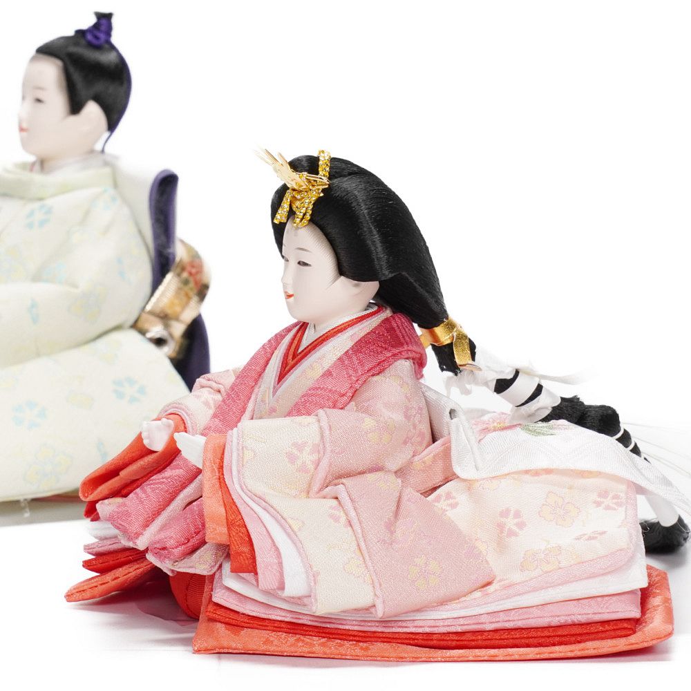 【雛人形】京十四番 金襴 花菱(グリーン・ピンク) 親王揃いアクリルケース飾り | 恵翠作