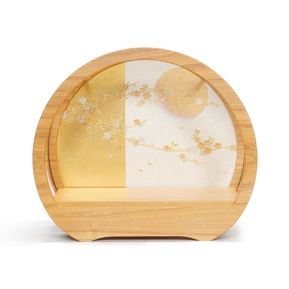 【雛人形】「葵」 麻の葉に刺繍桜(紺・赤) 親王揃いアクリルケース飾り〈柴田家千代作〉[253-136]