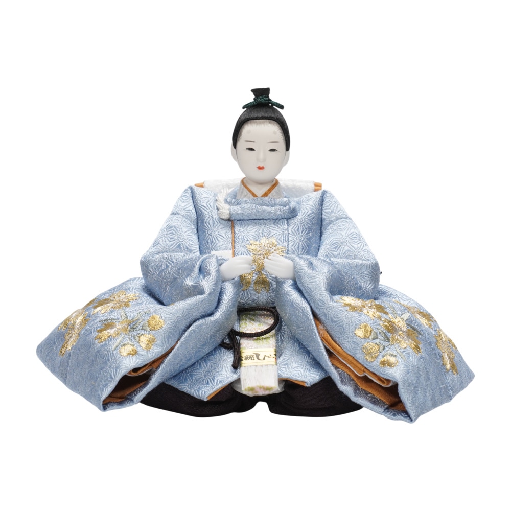 【雛人形】「葵」 麻の葉に京刺繍桜(水色・ピンク) 親王飾り | 柴田家千代作