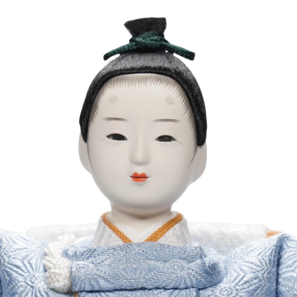 【雛人形】「葵」 麻の葉に京刺繍桜(水色・ピンク) 親王飾り | 柴田家千代作