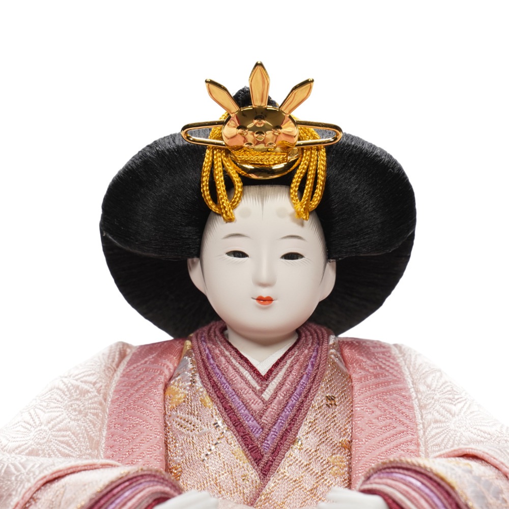 【雛人形】「葵」 麻の葉に京刺繍桜(水色・ピンク) 親王飾り | 柴田家千代作