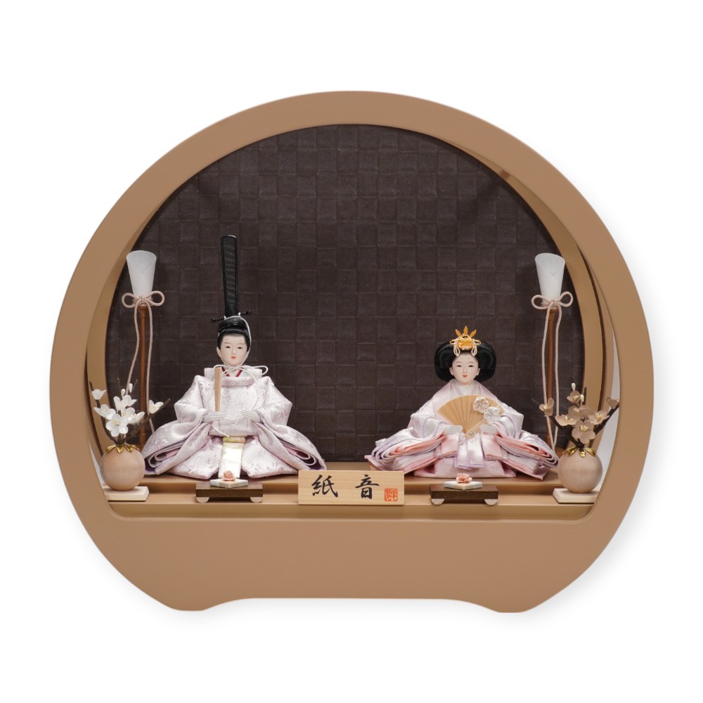 【雛人形】京十四番 金襴 花柄(薄ピンク) 親王揃いアクリルケース飾り | 恵翠作