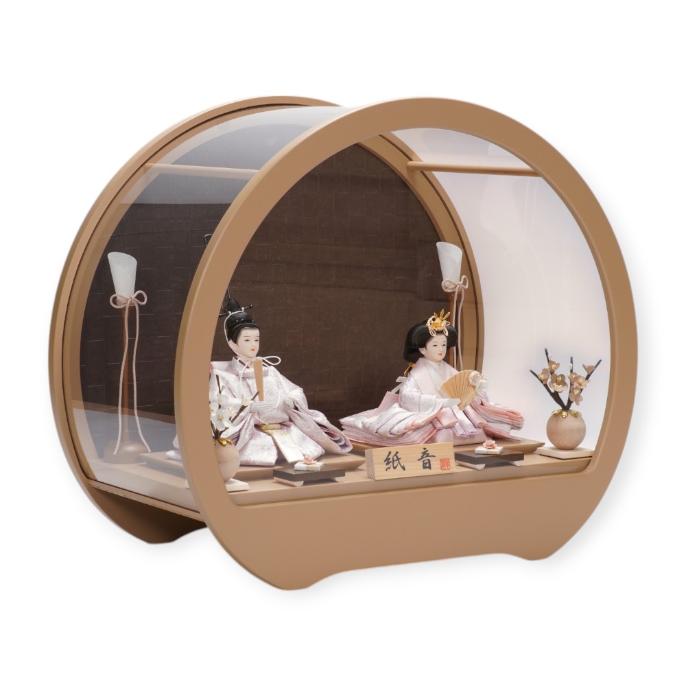 【雛人形】京十四番 金襴 花柄(薄ピンク) 親王揃いアクリルケース飾り | 恵翠作