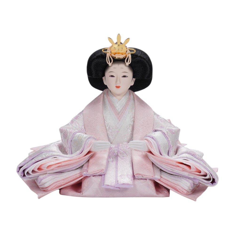 【雛人形】京十四番 金襴 花柄(薄ピンク) 親王揃いアクリルケース飾り | 恵翠作