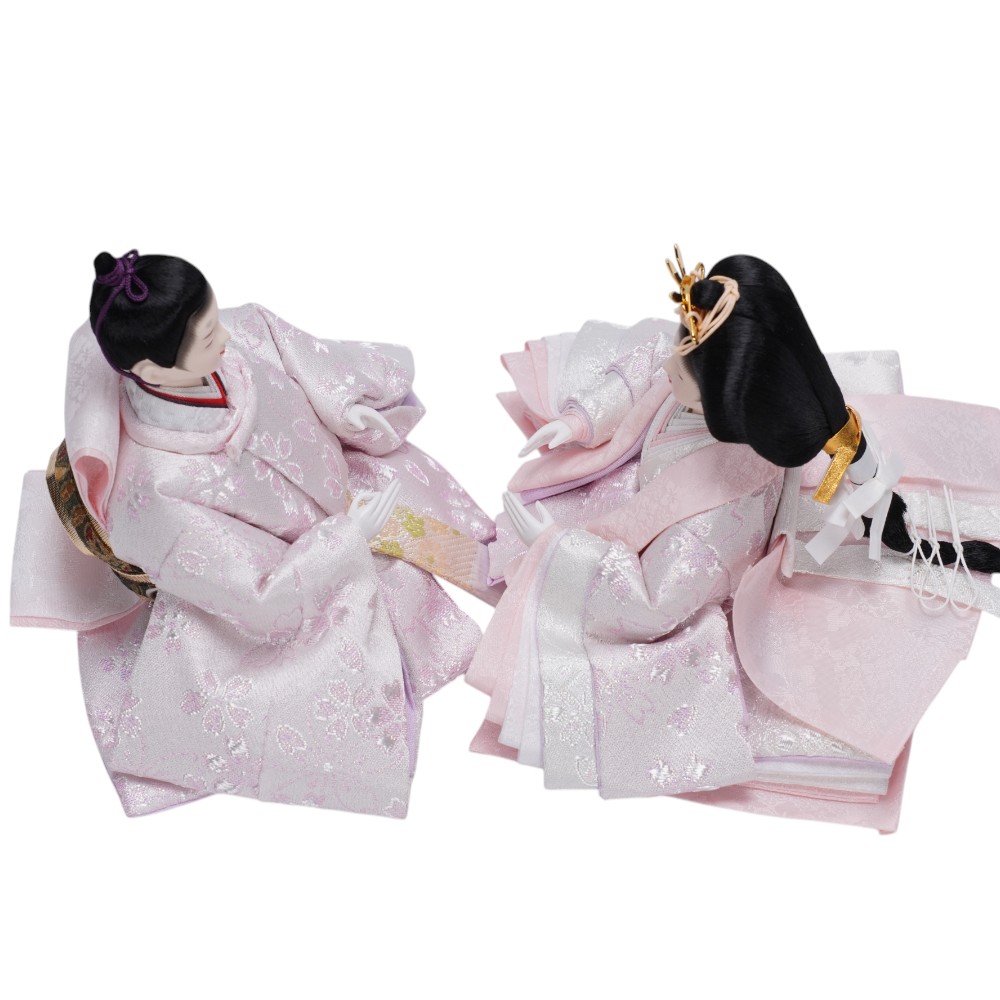 【雛人形】京十四番 金襴 花柄(薄ピンク) 親王揃いアクリルケース飾り | 恵翠作