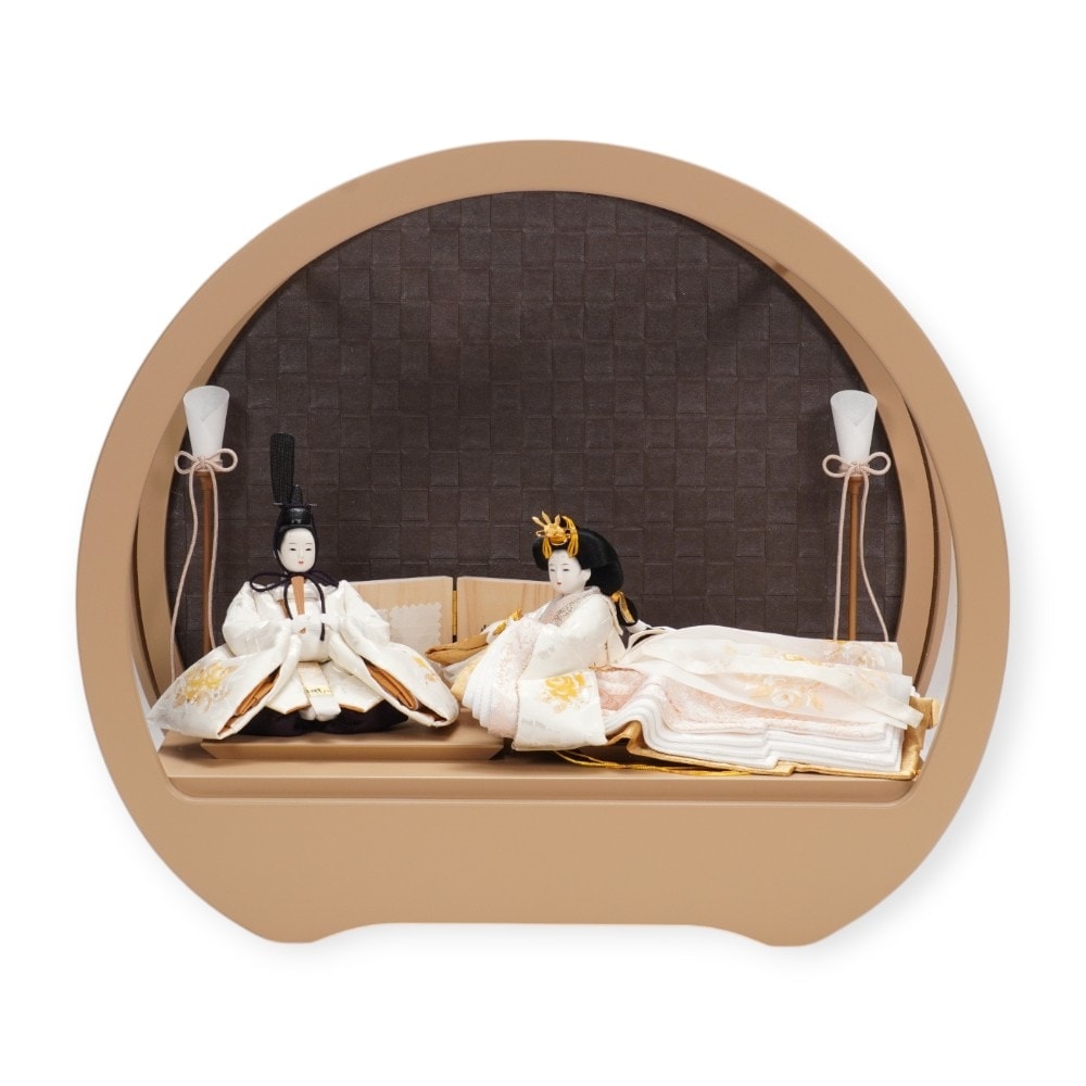 【雛人形】「葵平安」 重ね手描き薔薇(白) 親王揃いアクリルケース飾り〈柴田家千代作〉[253-138]