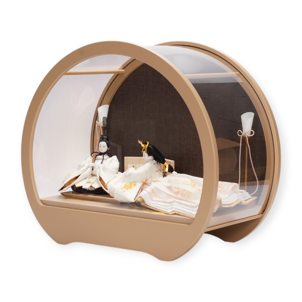 【雛人形】「葵平安」 重ね手描き薔薇(白) 親王揃いアクリルケース飾り〈柴田家千代作〉[253-138]