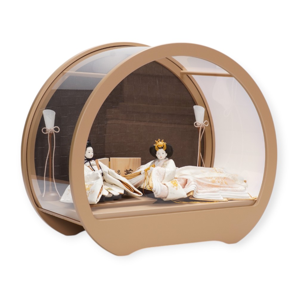 【雛人形】「葵平安」 重ね手描き薔薇(白) 親王揃いアクリルケース飾り〈柴田家千代作〉[253-138]