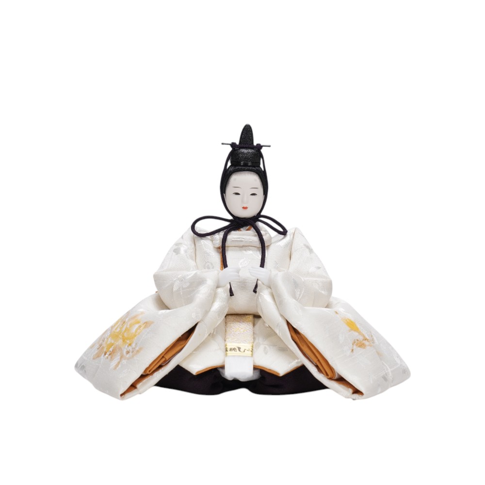 【雛人形】「葵平安」 重ね手描き薔薇(白) 親王揃いアクリルケース飾り〈柴田家千代作〉[253-138]