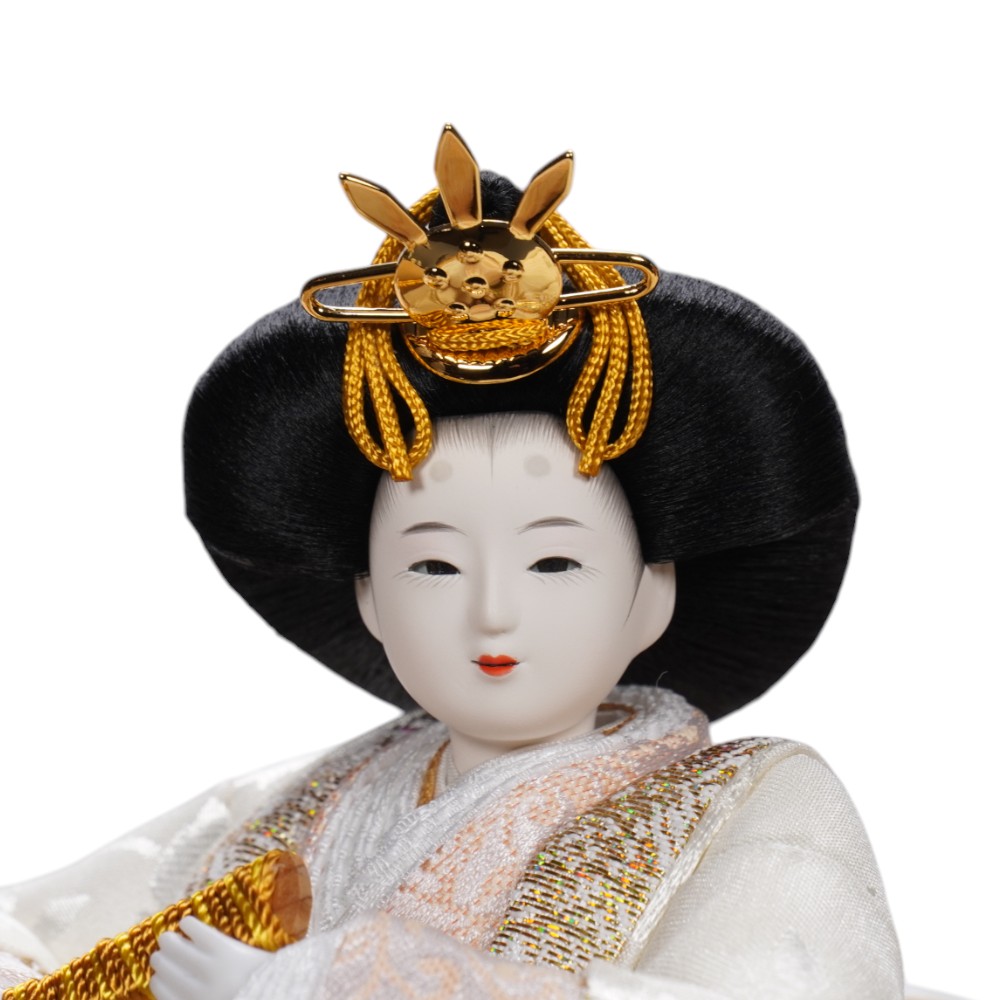 【雛人形】「葵平安」 重ね手描き薔薇(白) 親王揃いアクリルケース飾り〈柴田家千代作〉[253-138]