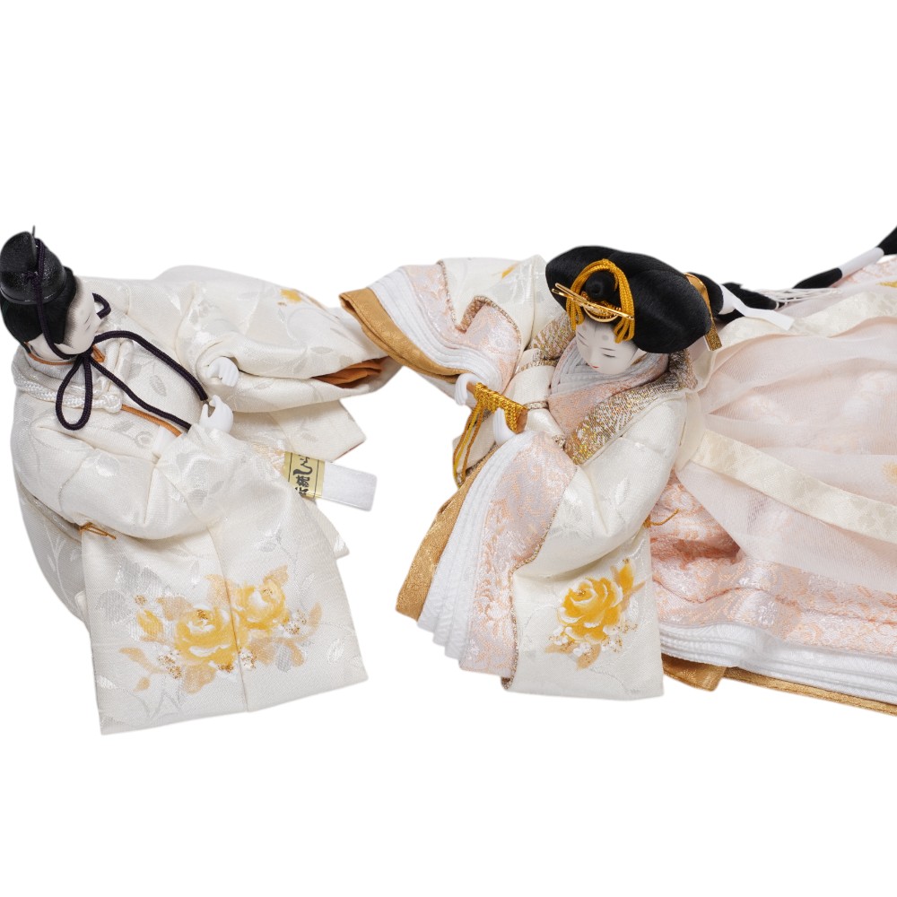 【雛人形】「葵平安」 重ね手描き薔薇(白) 親王揃いアクリルケース飾り〈柴田家千代作〉[253-138]