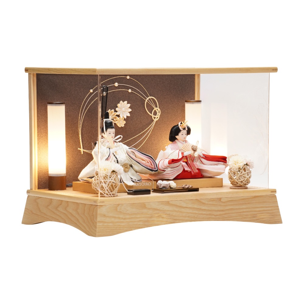 雛人形】小芥子 つまみ細工×水引 ナチュラル 親王揃いアクリルケース