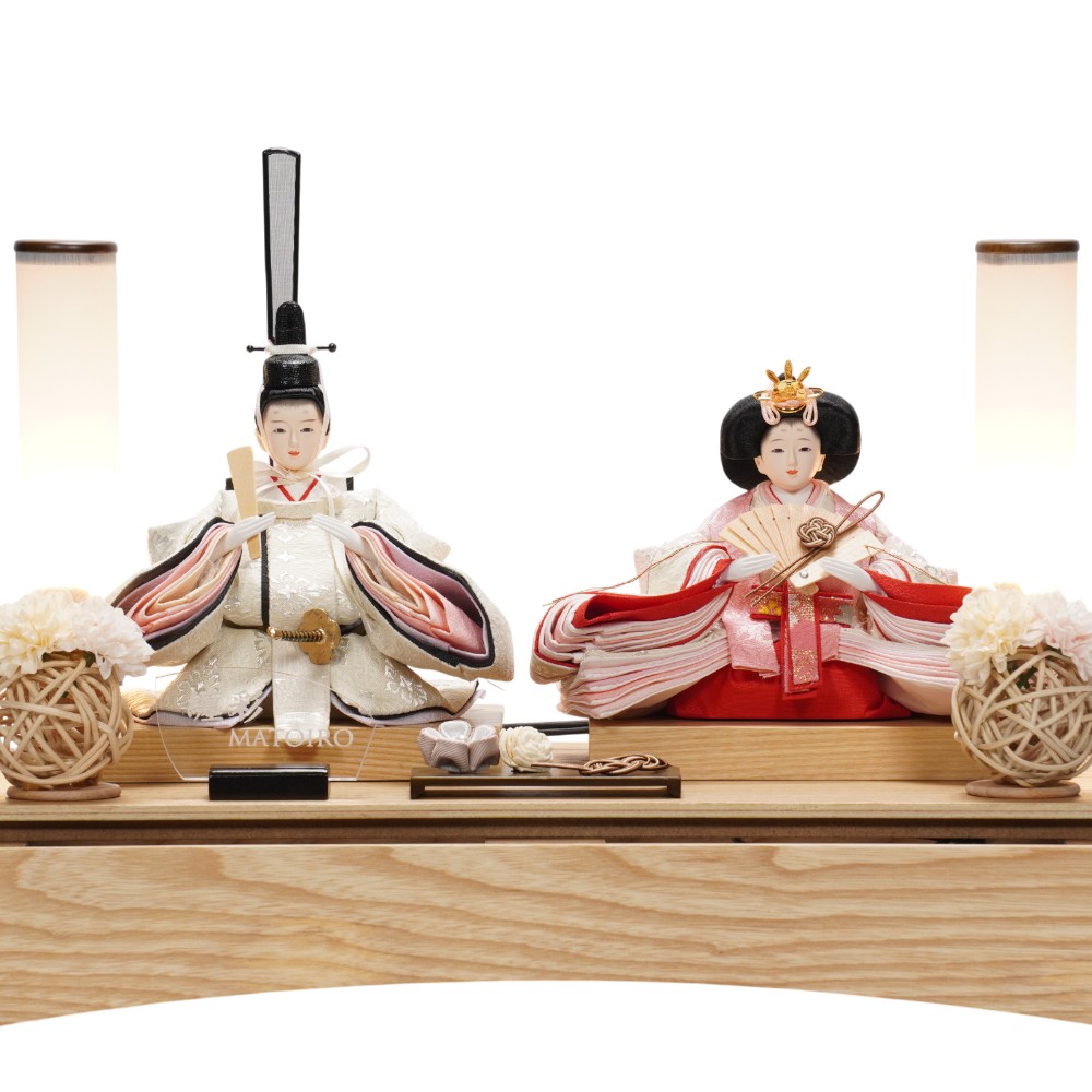 雛人形】小芥子 つまみ細工×水引 ナチュラル 親王揃いアクリルケース