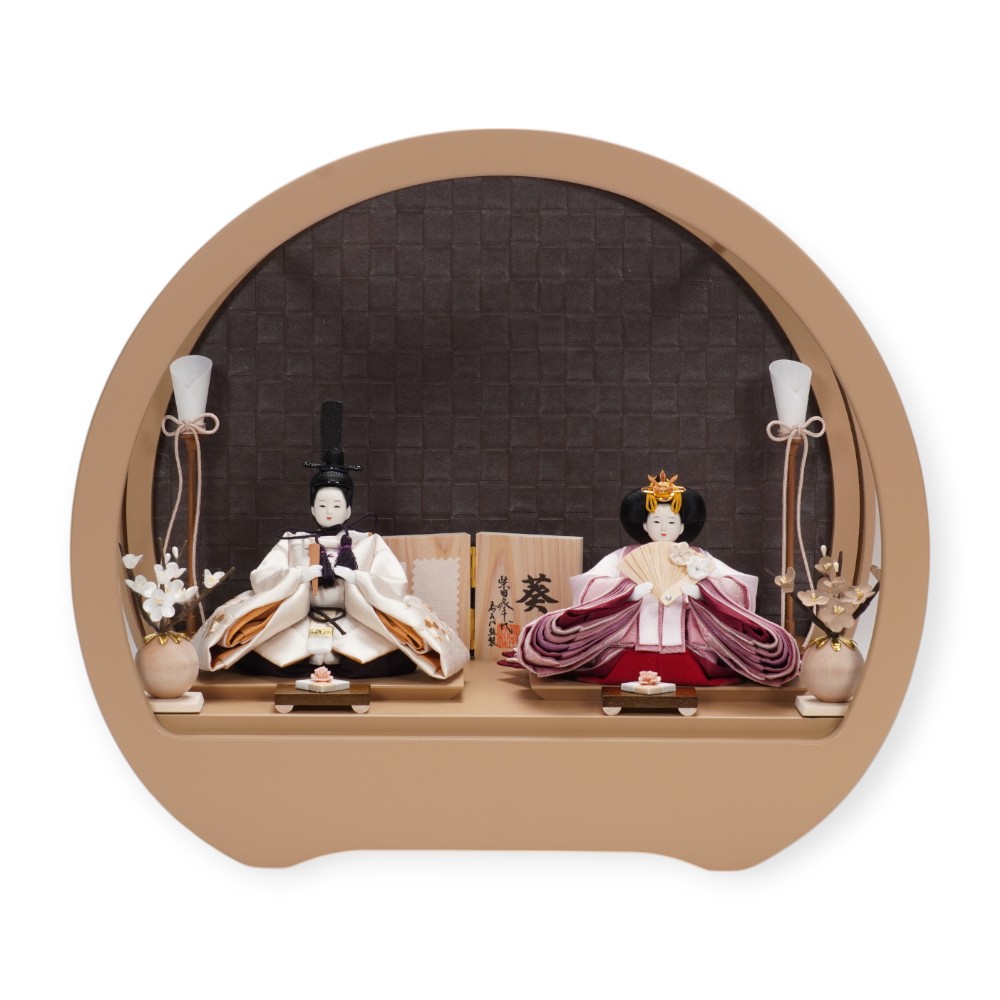 【雛人形】「葵」 桜ちらし刺繍(白・ピンク) 親王揃いアクリルケース飾り〈柴田家千代作〉[253-139]