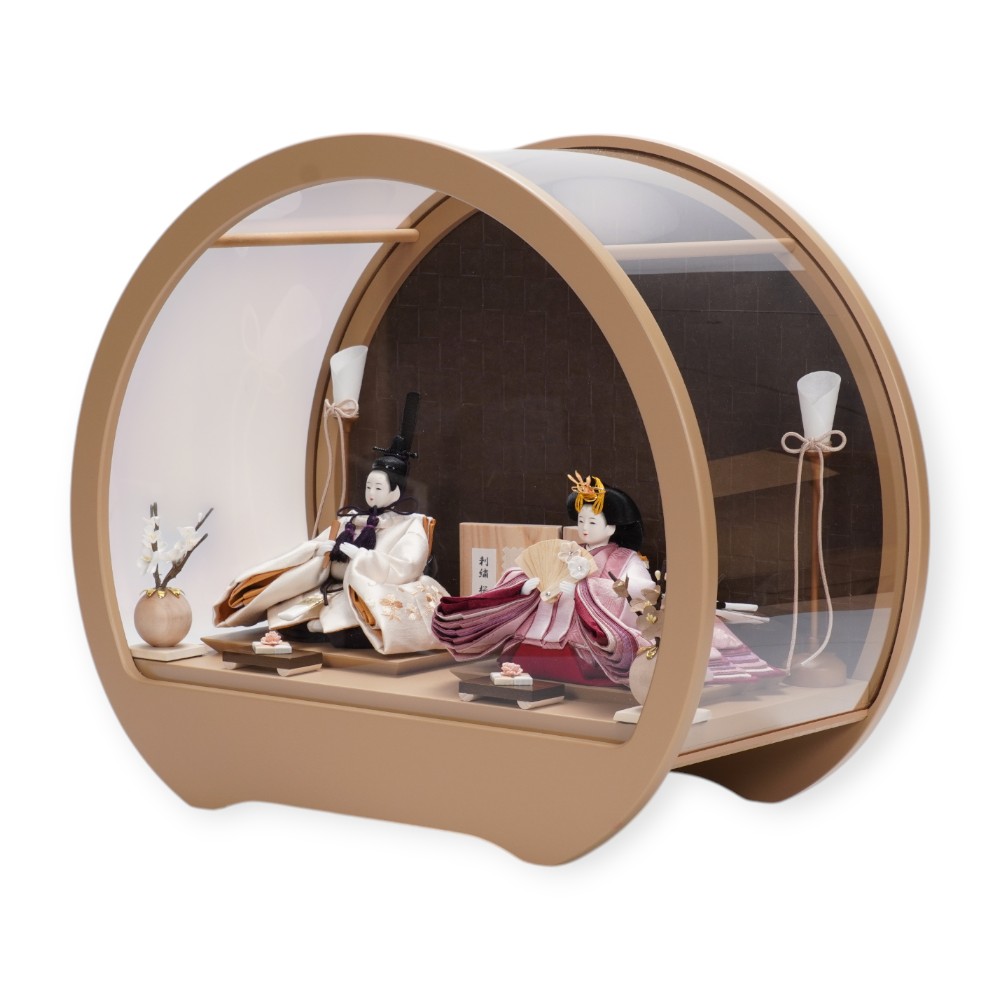 【雛人形】「葵」 桜ちらし刺繍(白・ピンク) 親王揃いアクリルケース飾り〈柴田家千代作〉[253-139]