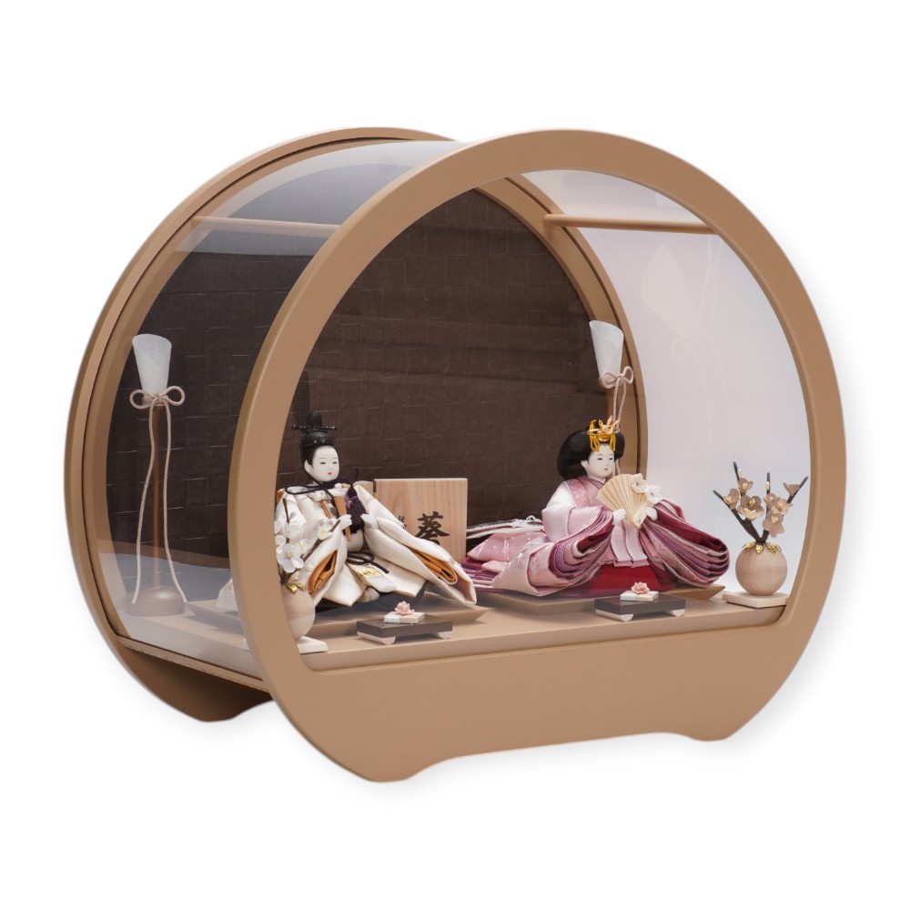 【雛人形】「葵」 桜ちらし刺繍(白・ピンク) 親王揃いアクリルケース飾り〈柴田家千代作〉[253-139]