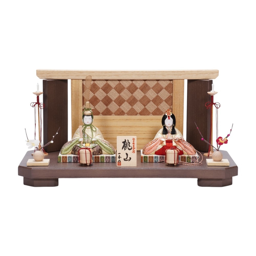 木目込み雛人形】桃山雛(緑・赤) 木目調 親王飾り | 木村一秀作