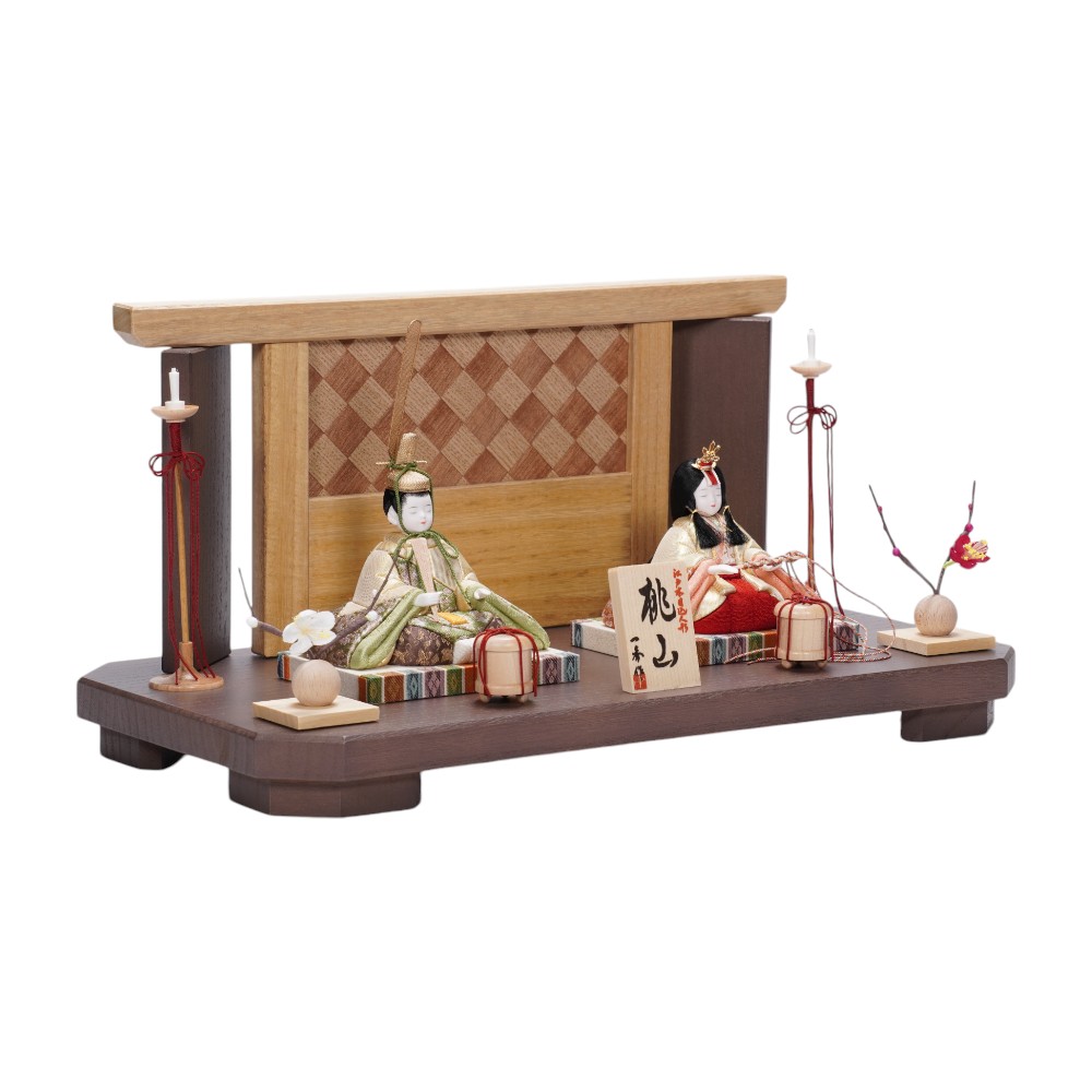 木目込み雛人形】桃山雛(緑・赤) 木目調 親王飾り | 木村一秀作