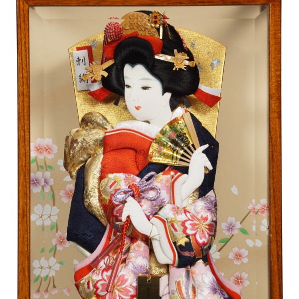 羽子板振袖金彩×かのこ刺繍アクリルケース10号・間口約26×奥約21