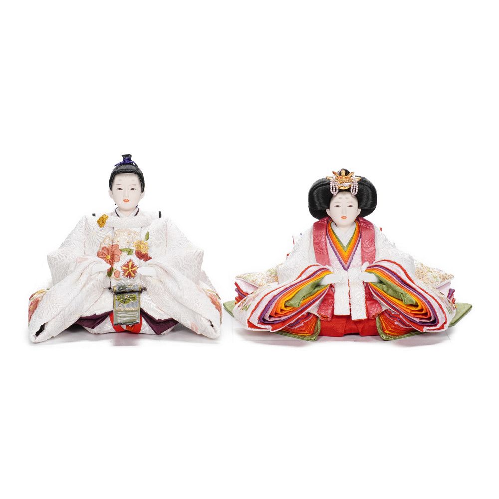 雛人形】三寸 刺繍(白) 花柄 親王飾り〈望月紀彦作〉[243-061