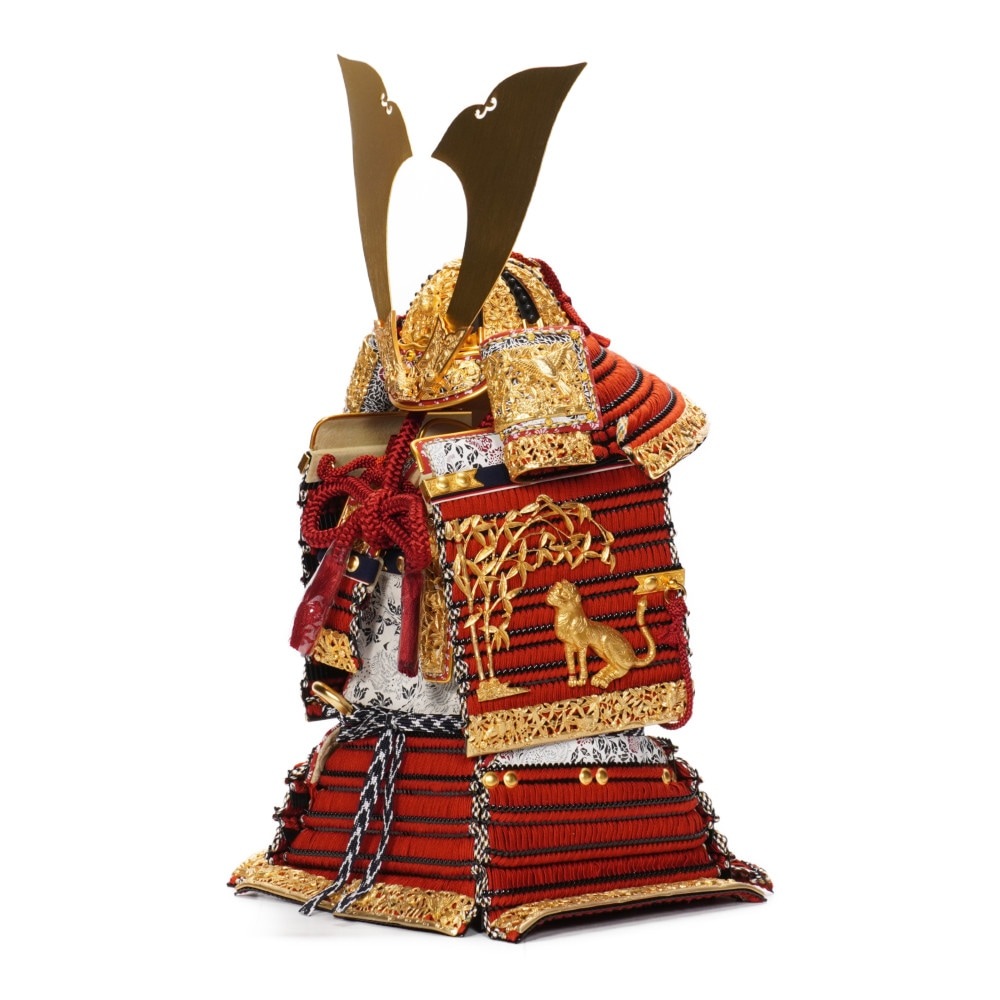 五月人形 鎧 おしゃれ 飾り方 竹雀之鎧 鈴甲子雄山作 国宝模写 赤糸威 竹に虎雀大鎧 1/4模写模写 オリジナル 初節句 お祝い 男の子 間口84cm 321A