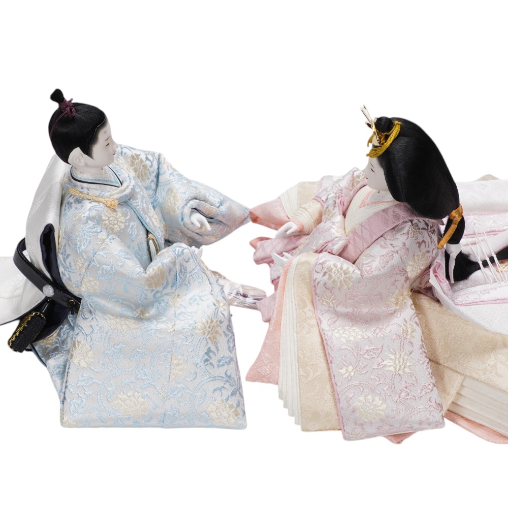【雛人形】京十一番 高雄 牡丹唐草文様(水色×藤) 親王揃い収納飾り | 小出松寿作
