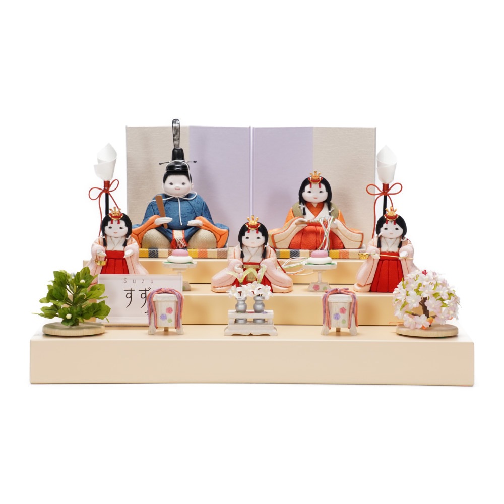 【木目込み雛人形】「すず」  五人揃い三段飾り | 幸一光作
