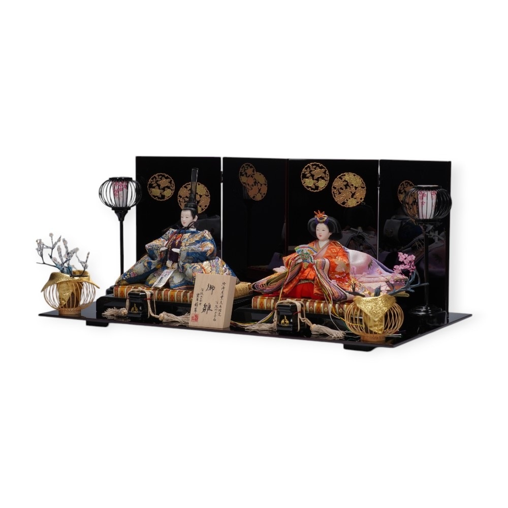 雛人形】京十一番 刺繍 鳳凰(紺・朱) 親王飾り〈望月龍翠作〉[253-150