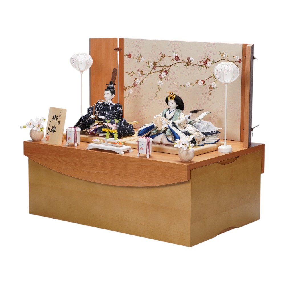 雛人形】京十二番 平安 横段菱小市松寄せ文様 親王揃い収納飾り | 小出