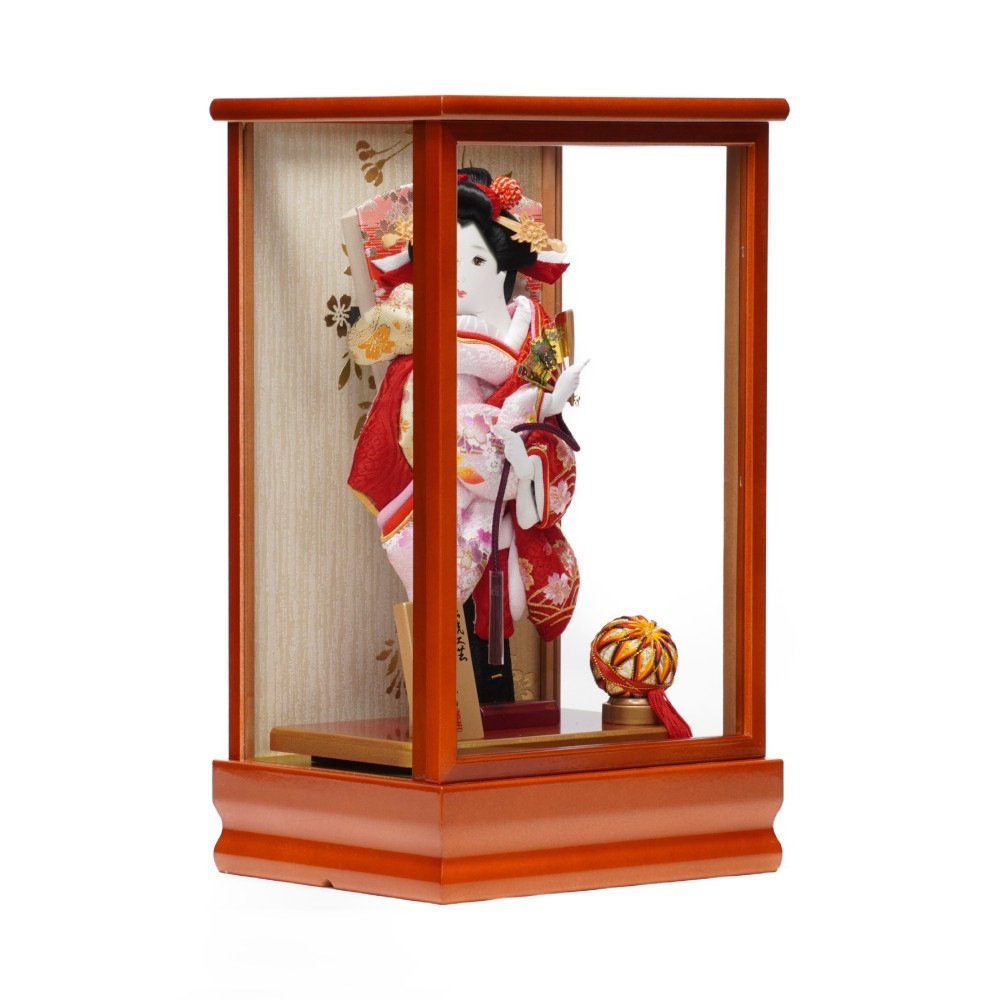 羽子板】8号 金彩花菱桜(ピンク)×刺繍青海波に桜(赤)〈匠一好作〉[232