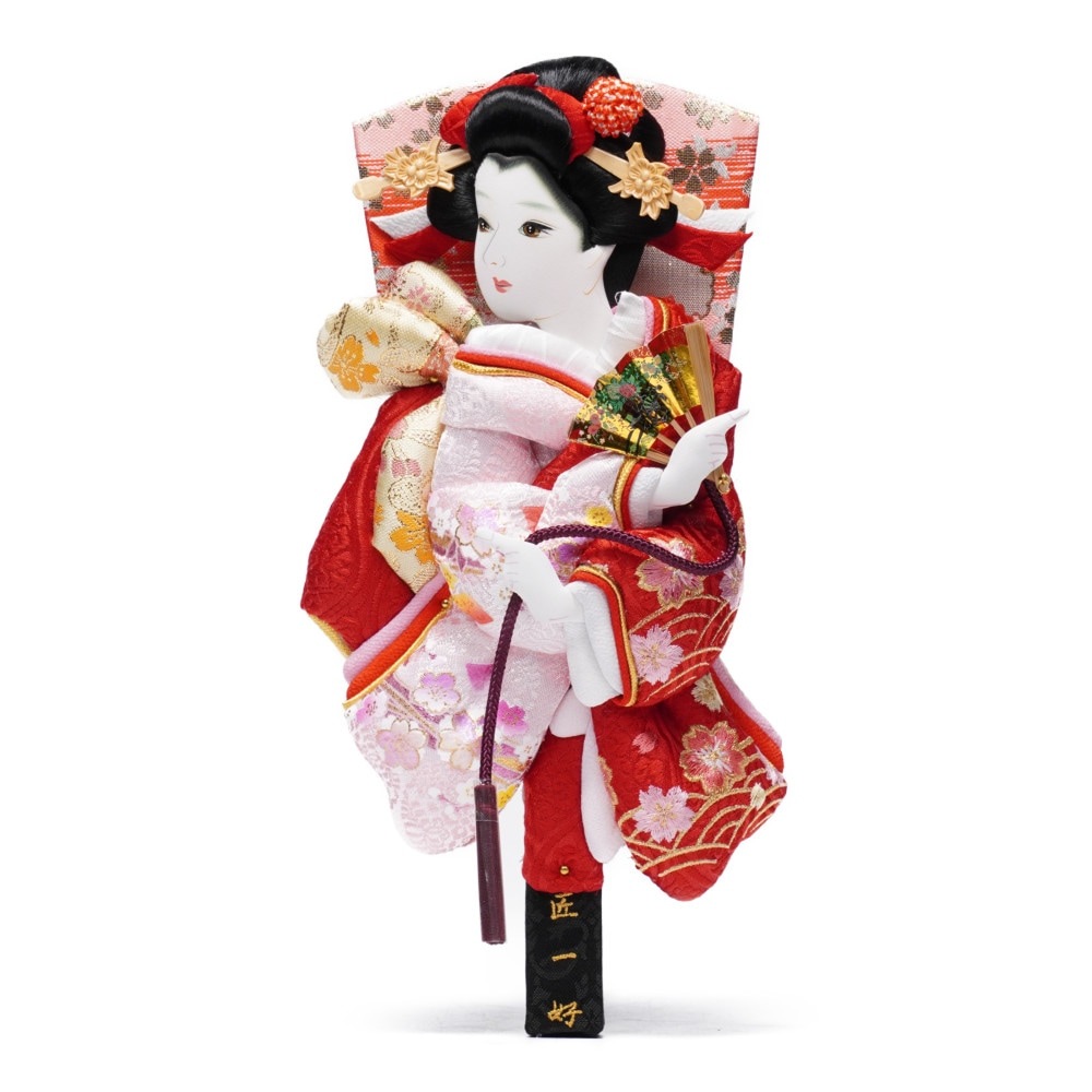 羽子板】8号 金彩花菱桜(ピンク)×刺繍青海波に桜(赤)〈匠一好作〉[232