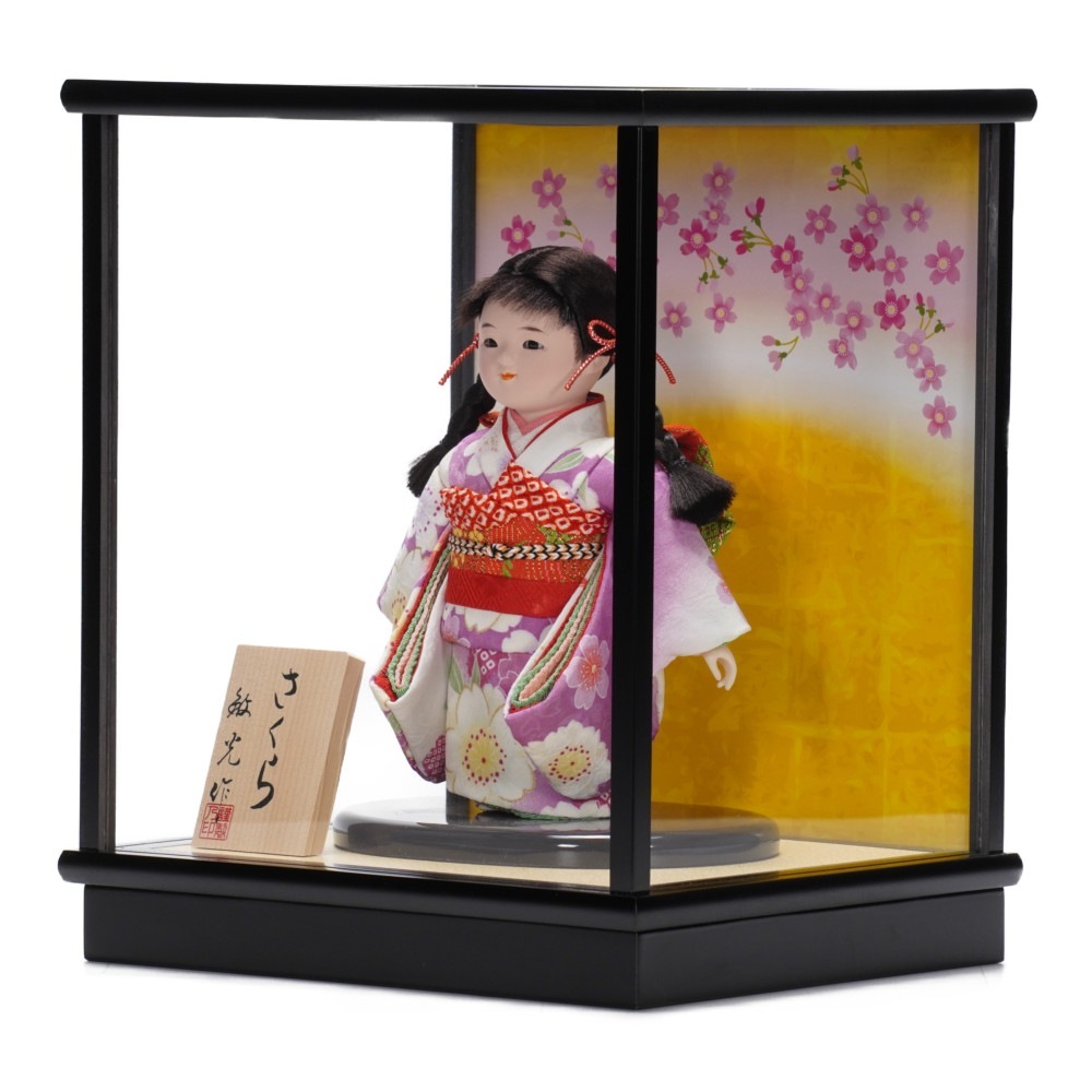 市松人形】4号 三つ編み №7 ガラスケース入り〈敏光作〉[223-076