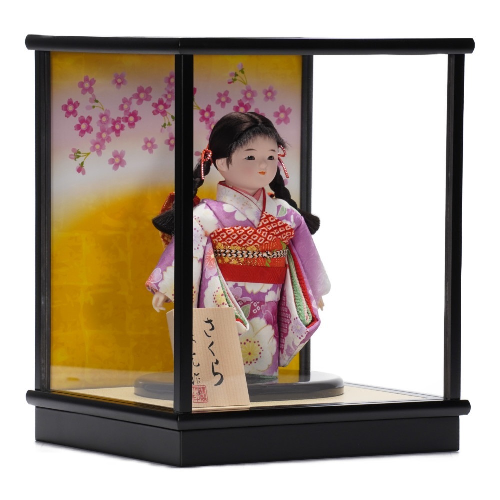 市松人形】4号 三つ編み №7 ガラスケース入り〈敏光作〉[223-076