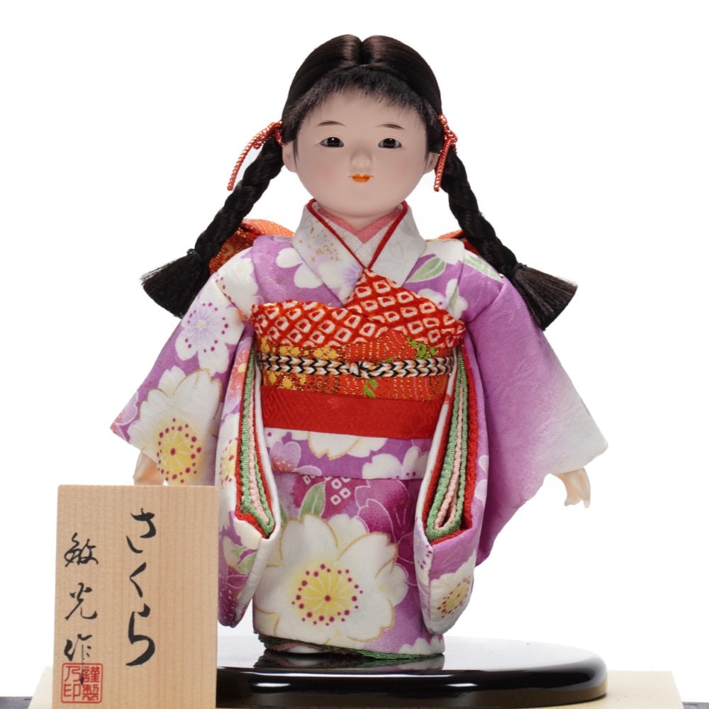 市松人形】4号 三つ編み №7 ガラスケース入り〈敏光作〉[223-076