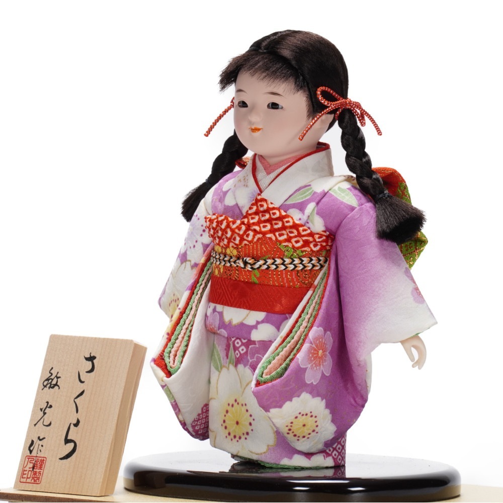 市松人形】4号 三つ編み №7 ガラスケース入り〈敏光作〉[223-076