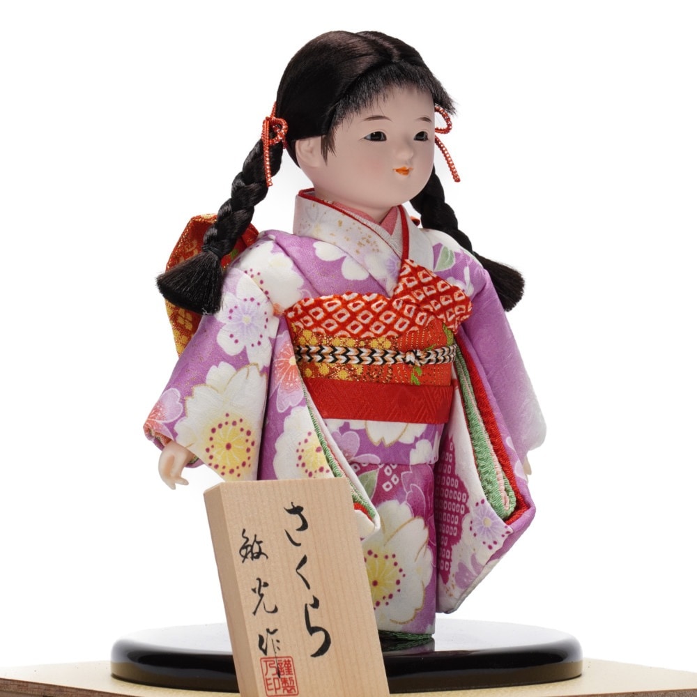 市松人形】4号 三つ編み №7 ガラスケース入り〈敏光作〉[223-076