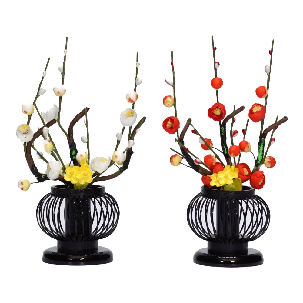 【御花】紅白梅 黒塗 竹かご 春梅2号C