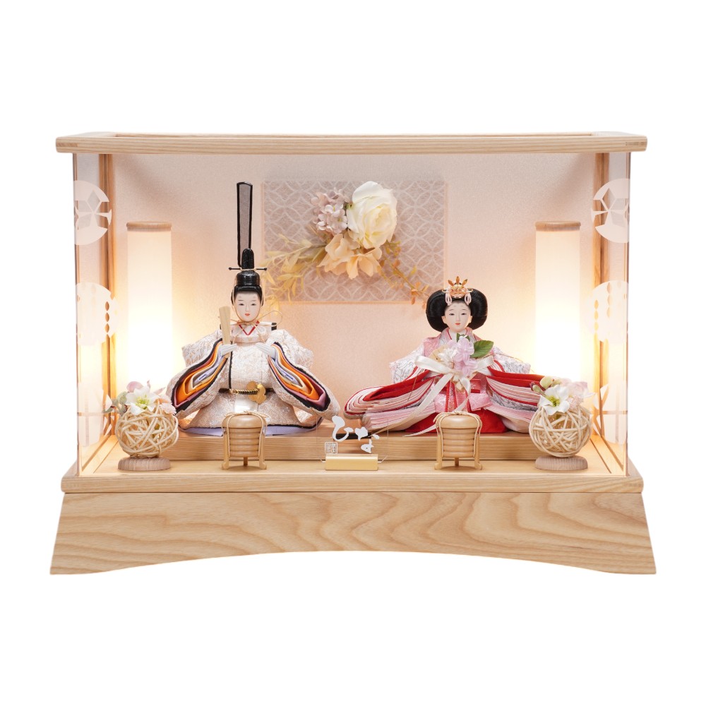 【雛人形】柳 フラワーアート ナチュラル 親王揃いアクリルケース飾り〈清宝作〉[253-036]