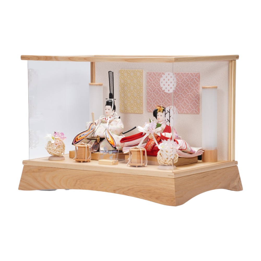 【雛人形】柳 落水和紙 ナチュラル 親王揃いアクリルケース飾り〈清宝作〉[253-037]