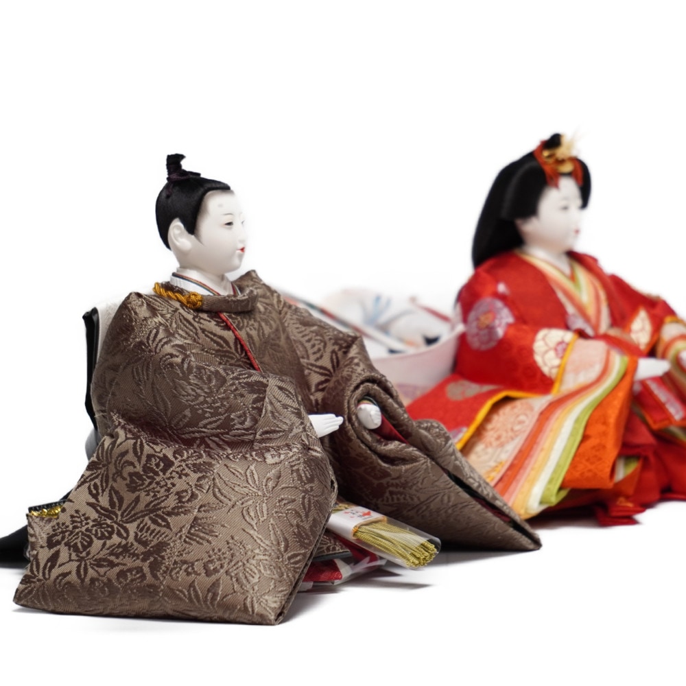 古布のおひなさま 雛人形】京十番 貴船 麹塵 桐竹鳳凰文様 親王揃い収納飾り〈小出