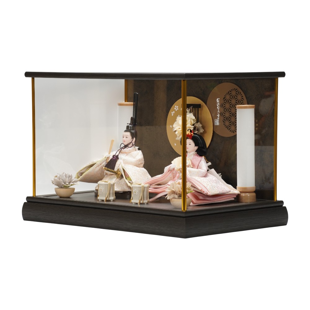 雛人形】小s三五 金襴(ベージュ・ピンク) モダンブラック 親王揃い