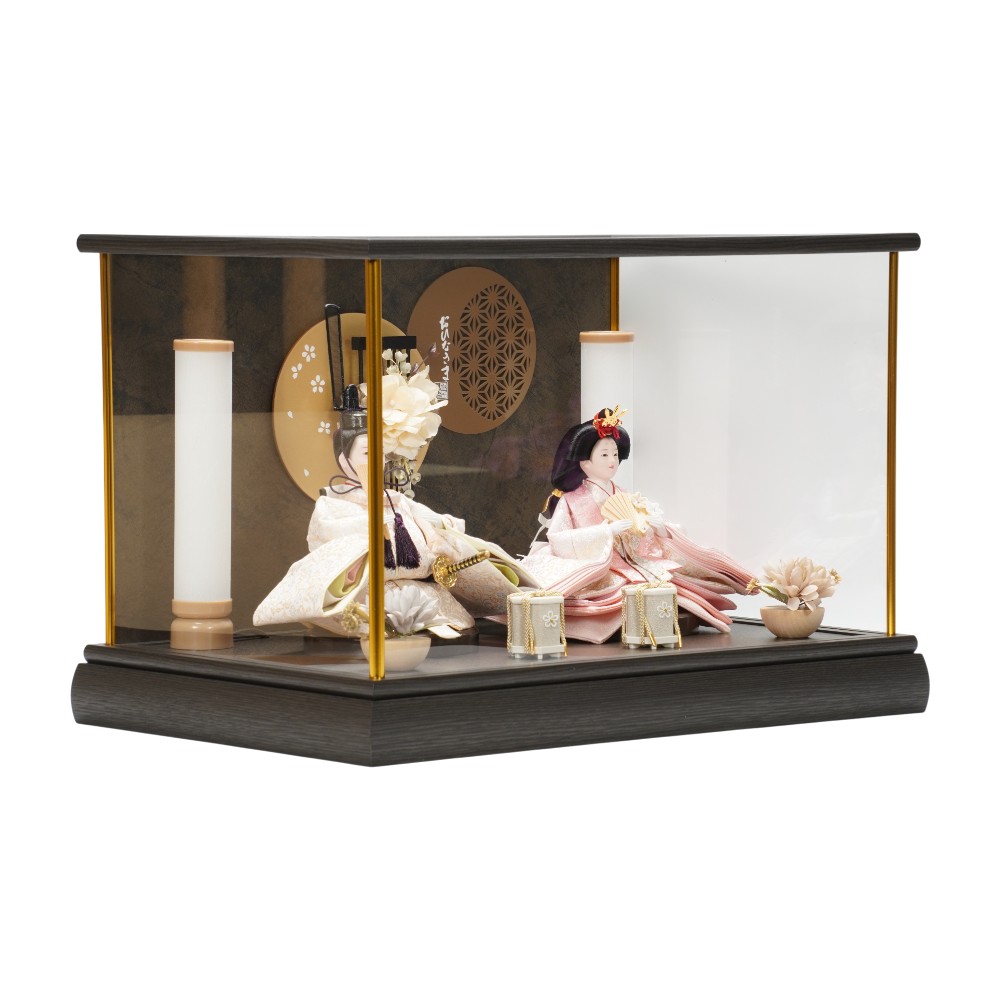 雛人形】小s三五 金襴(ベージュ・ピンク) モダンブラック 親王揃い