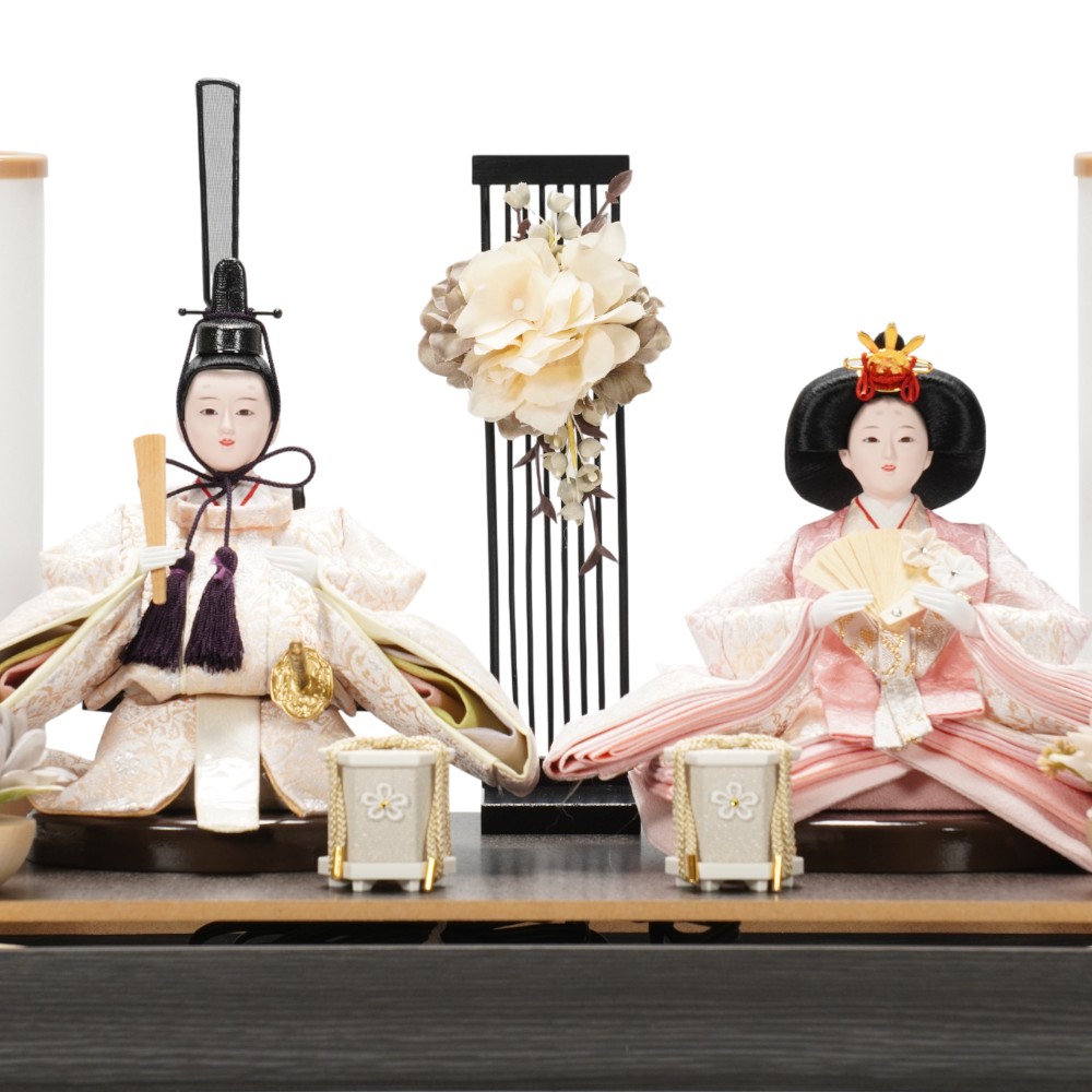雛人形】小s三五 金襴(ベージュ・ピンク) モダンブラック 親王揃い