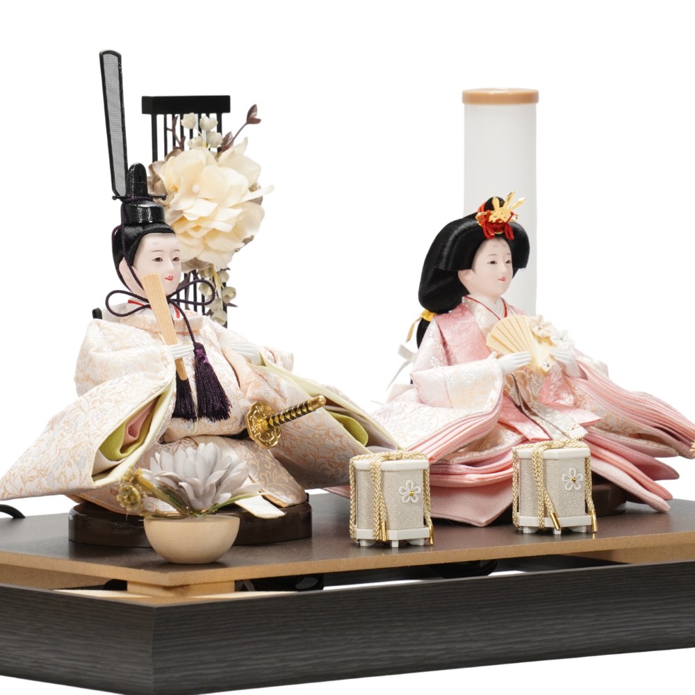 雛人形】小s三五 金襴(ベージュ・ピンク) モダンブラック 親王揃い