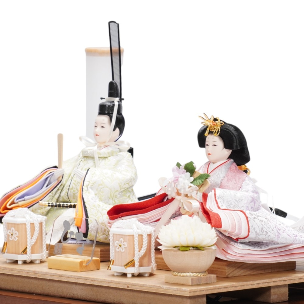 【雛人形】柳 ウッドレリーフ ナチュラル 親王揃いドーム型アクリルケース飾り | 清宝作